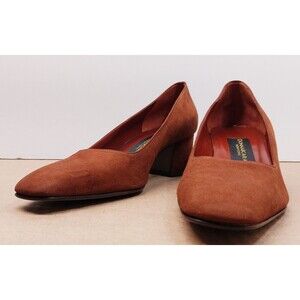 Vintage 90s Donna Karan Brown Suede Shoes Heels Italy Made 7B Vero Cuoio Classy